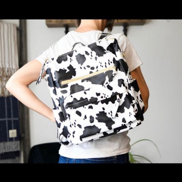 Cow Print Backpack Black and‎ White Restocked main image 4